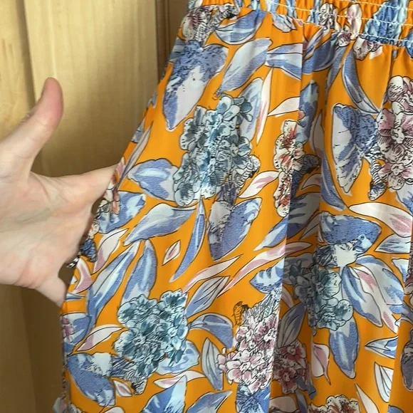 NWT Melloday Orange Tropical Smocked Bodice Ruffle Dress with Pockets in Size S - Picture 3 of 5